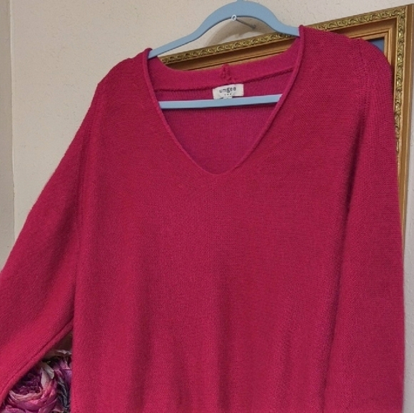 Umgee Oversized Deep Pink V-Neck Sweater Cozy small Leggings Athlesiure - Picture 2 of 10
